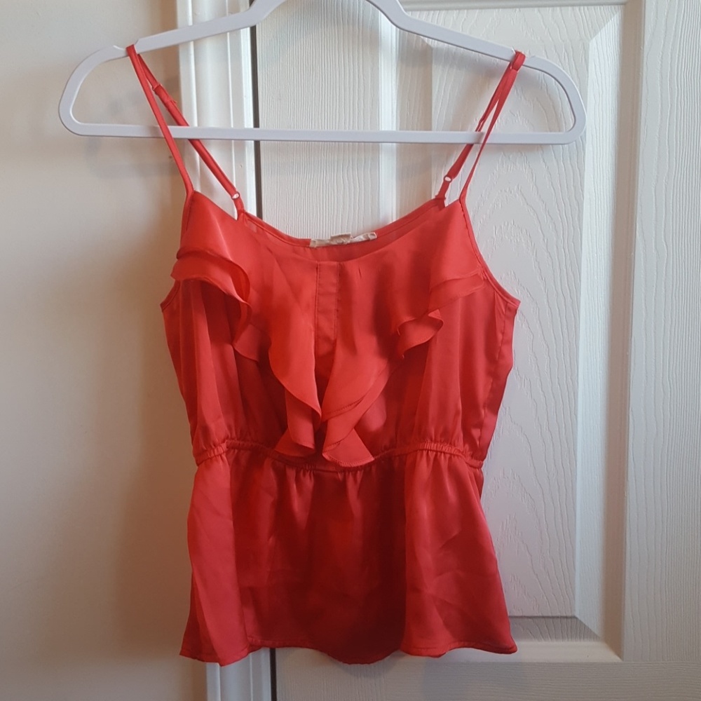 Coral Silk Ruffle Tank Top